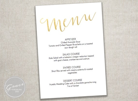 Gold Menu Printable download Template / Slant by GraceDesignsDIY