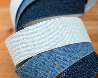 Billie Jean Denim Fabric Ribbon. < 1" (25mm), 1.5" (40mm) - 3Colors>