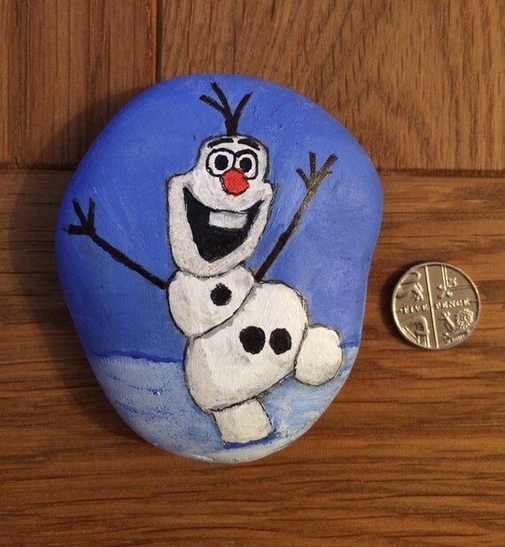 Items similar to Hand Painted Stone featuring Olaf from Disney's Frozen ...