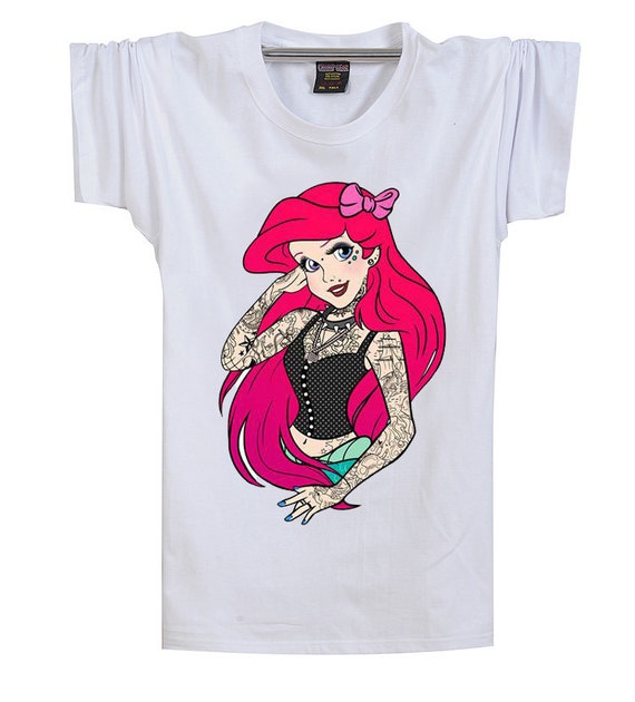 The Little Mermaid Punk Tattoo Ariel White Shirt Tshirt Sport Rock Punk Music Tee Shirt T Shirt