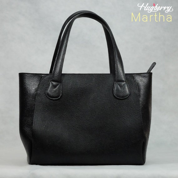 Items similar to Black Monogram emboss Leather Tote/shoulder bag/hand
