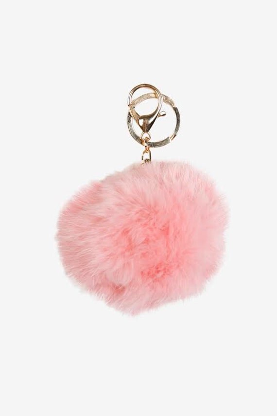 Pink Fluffy Pom Pom Key Chain by on Etsy