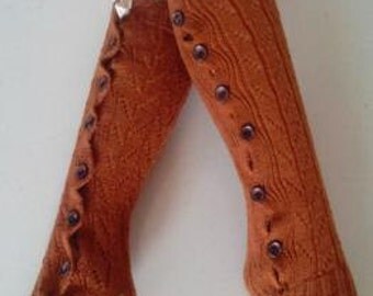 Buttoned Leg Warmers - Burnt Orange - Stretchy - Boot Warmers - Knee High