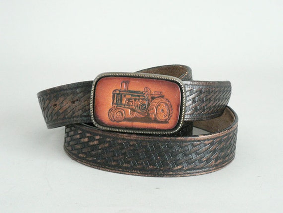 Mens Western Leather Belt Size 48 With Tractor Buckle