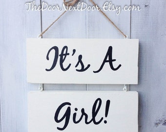 Its A Girl Sign - Birth Announcement Door Hanger - Baby Girl Wreath - Gender Reveal Decoration - Hospital Door Hanger