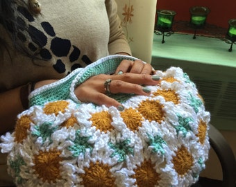 Crochet Sun Flower Purse, Handmade Flower Purse
