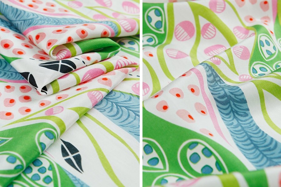 30 OFF Abstract style floral print silk fabric green and