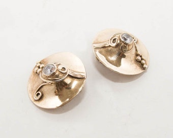 Vintage sterling silver-gold plated clip earrings with zirgon 7166