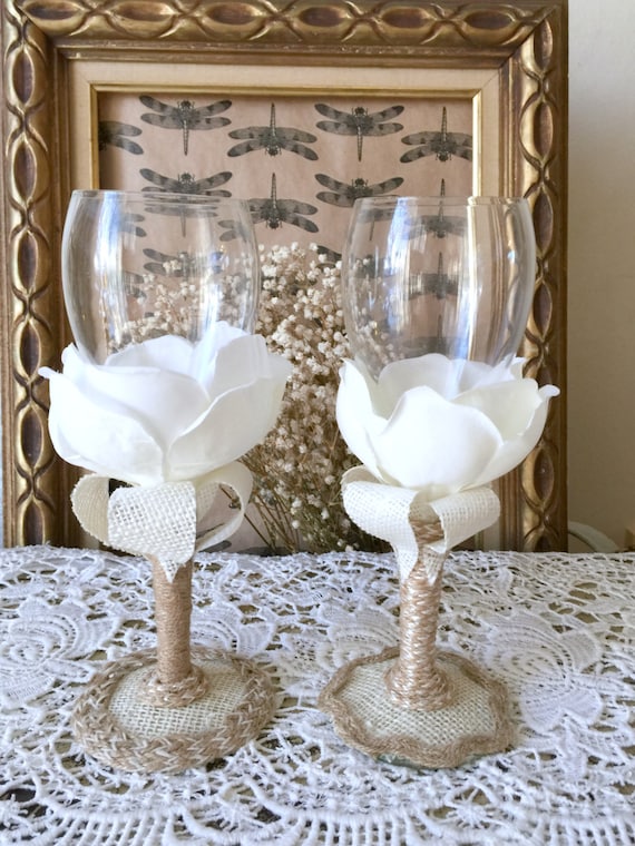 Rustic Wedding toasting glasses burlap by WeddingGalleryDesign