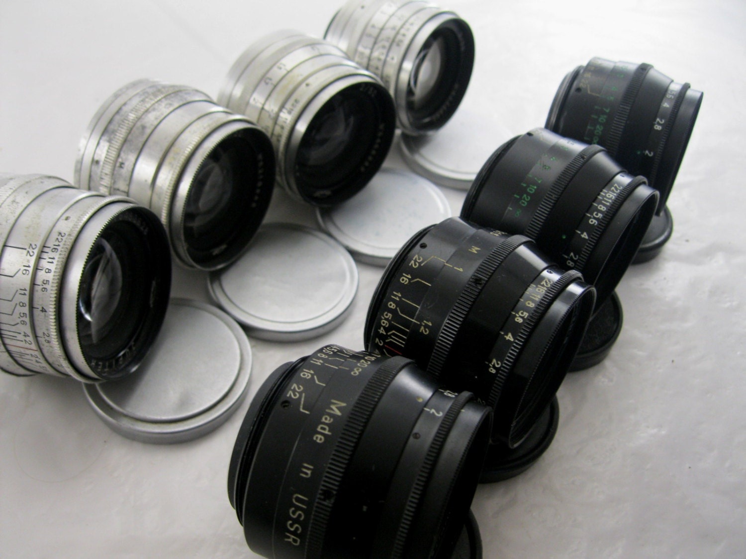 Lot of 8 pcs. Jupiter8 Soviet Russian Lenses, M39 G23 Haute Juice