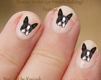 Boston Terrier Portrait Nail Art Stickers, Boston Terrier Decals, dog decals, French Bulldog, fun to use, great gift