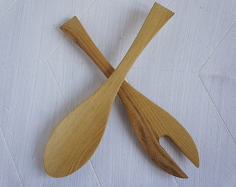 fork and spoon set for salad, total length 28cm, made of toscany acacia word