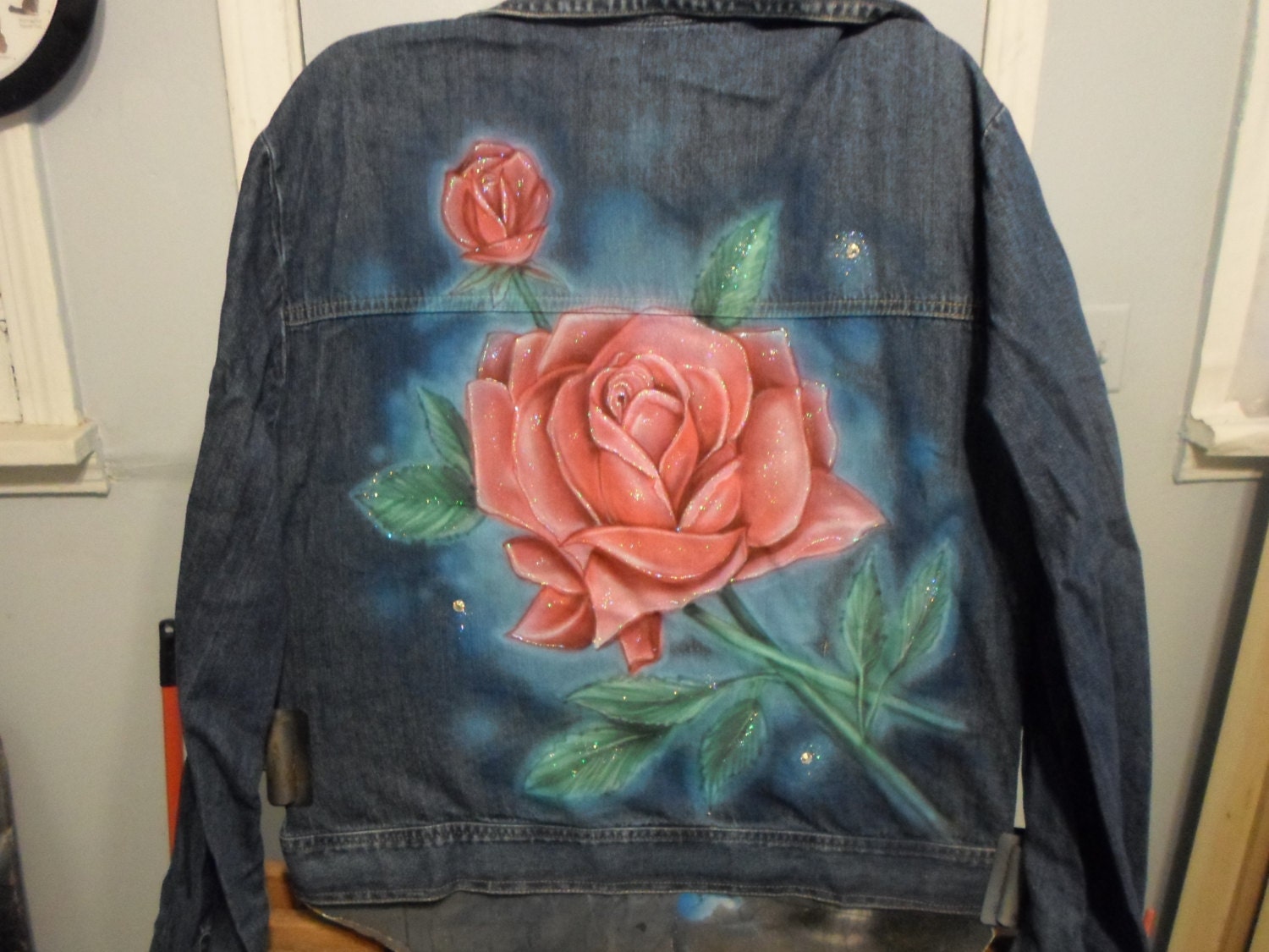 Airbrush Rose Denim Jacket by StylesStudio1 on Etsy