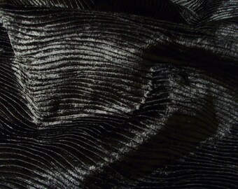 Charcoal black velvet upholstery fabric flame retardant wavy stripes embossed