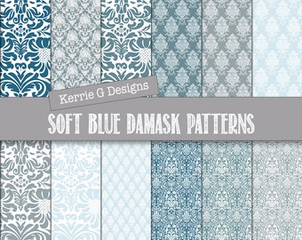 Blue Damask Digital paper pack, damask scrapbooking paper, Downloadable, patterned paper, Instant Download , patterned paper pack