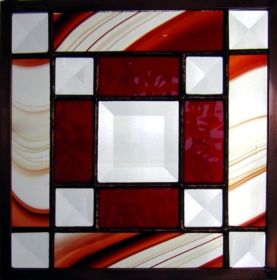 Jo's Bevel 6" Handmade Stained Glass Quilt Square in Red/Burgundy