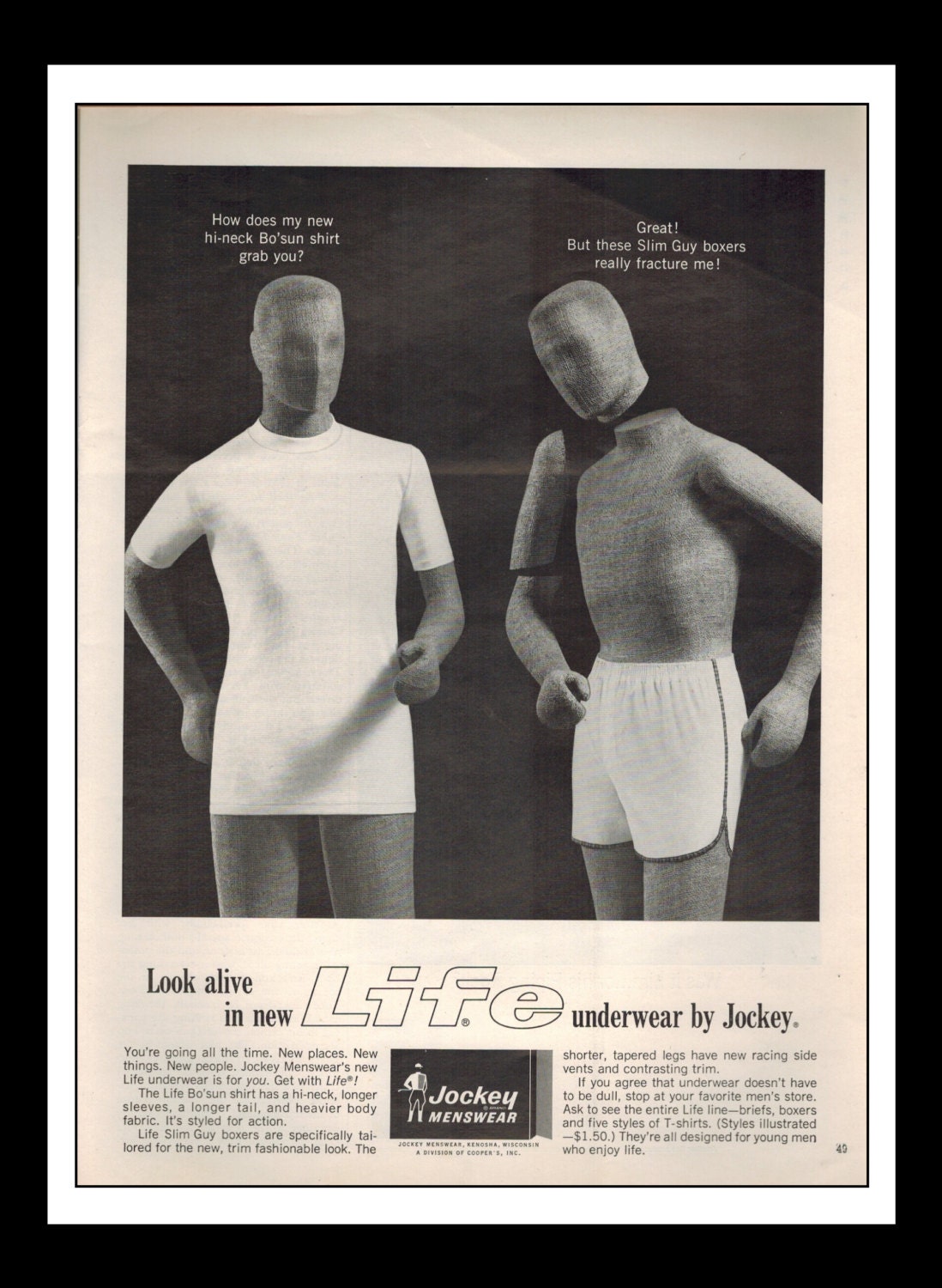 Vintage Print Ad June 1965 Jockey Menswear Life Underwear