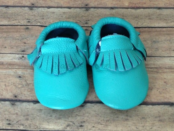 Teal Blue Baby Moccasins Leather Baby Shoes by MadisonsAvenue2012