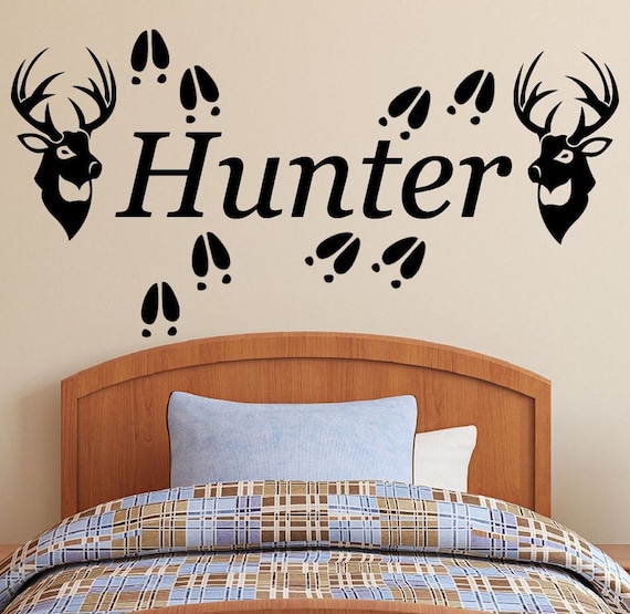 48" Custom Name Buck Hunting Wall Art - Many Sizes Avail - Wall Safe Sticker Decal & Decor - Customizable too with Name and Number