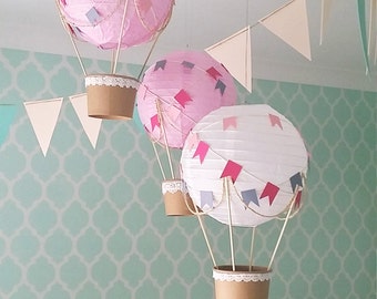 Whimsical Hot Air Balloon Decoration DIY kit , Nursery Decor , unisex Baby shower , Wedding Decor , Travel Theme Decor - set of 3