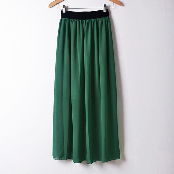 Dark Green Skirt Chiffon Skirt Maxi Skirt Girl by HolidayBazar