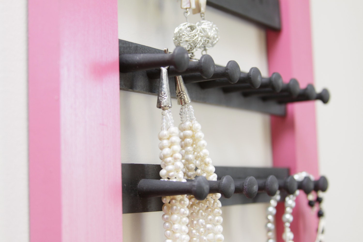 Jewellery Hanging Wall Organizer colourful reclaimed wood