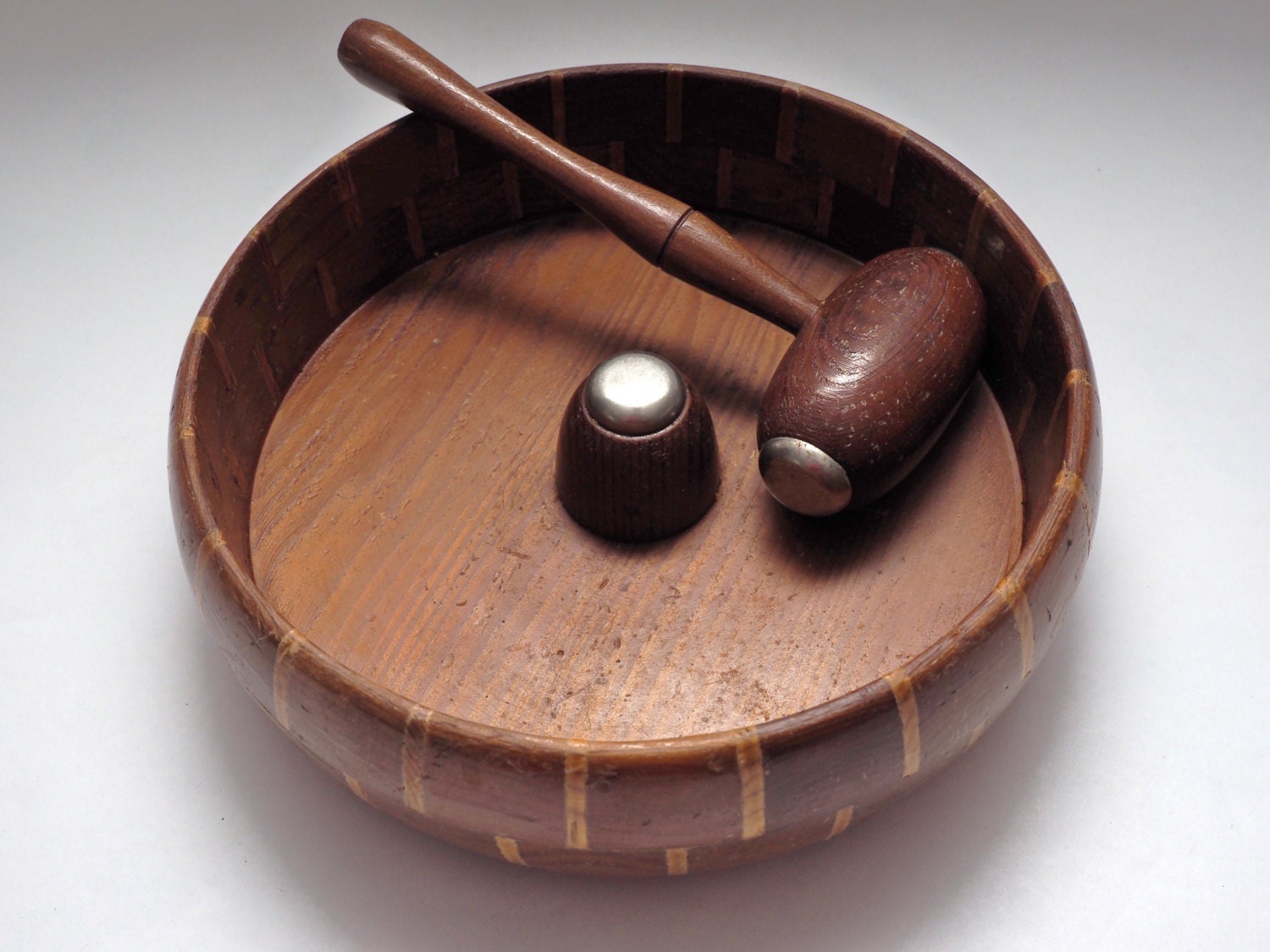 Redwood Nutcracker, Mallet and Bowl, Vintage San Francisco, Mid Century