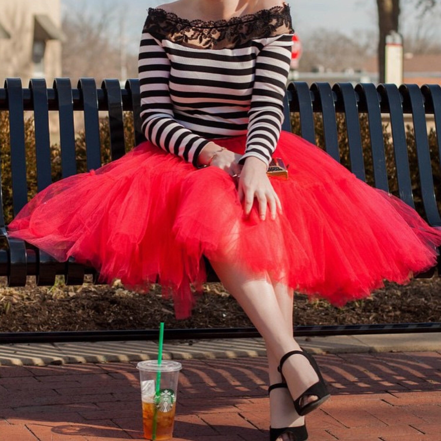 red tulle skirt outfit