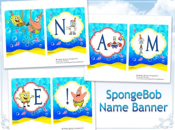 Items similar to SpongeBob Name banner Birhtday banner Printable ...