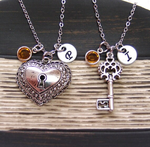 2 personalized Best Friends lock and key necklaces by vespestudio