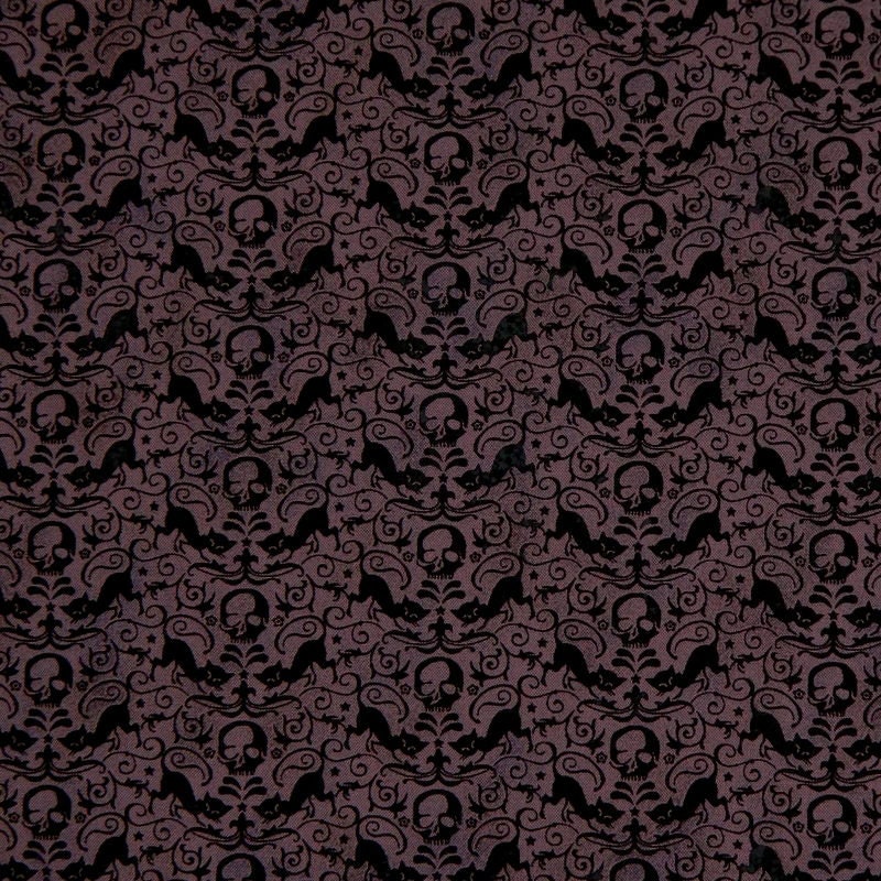 Moda Fabric Basic Grey by Eerie Purple and Black Cat