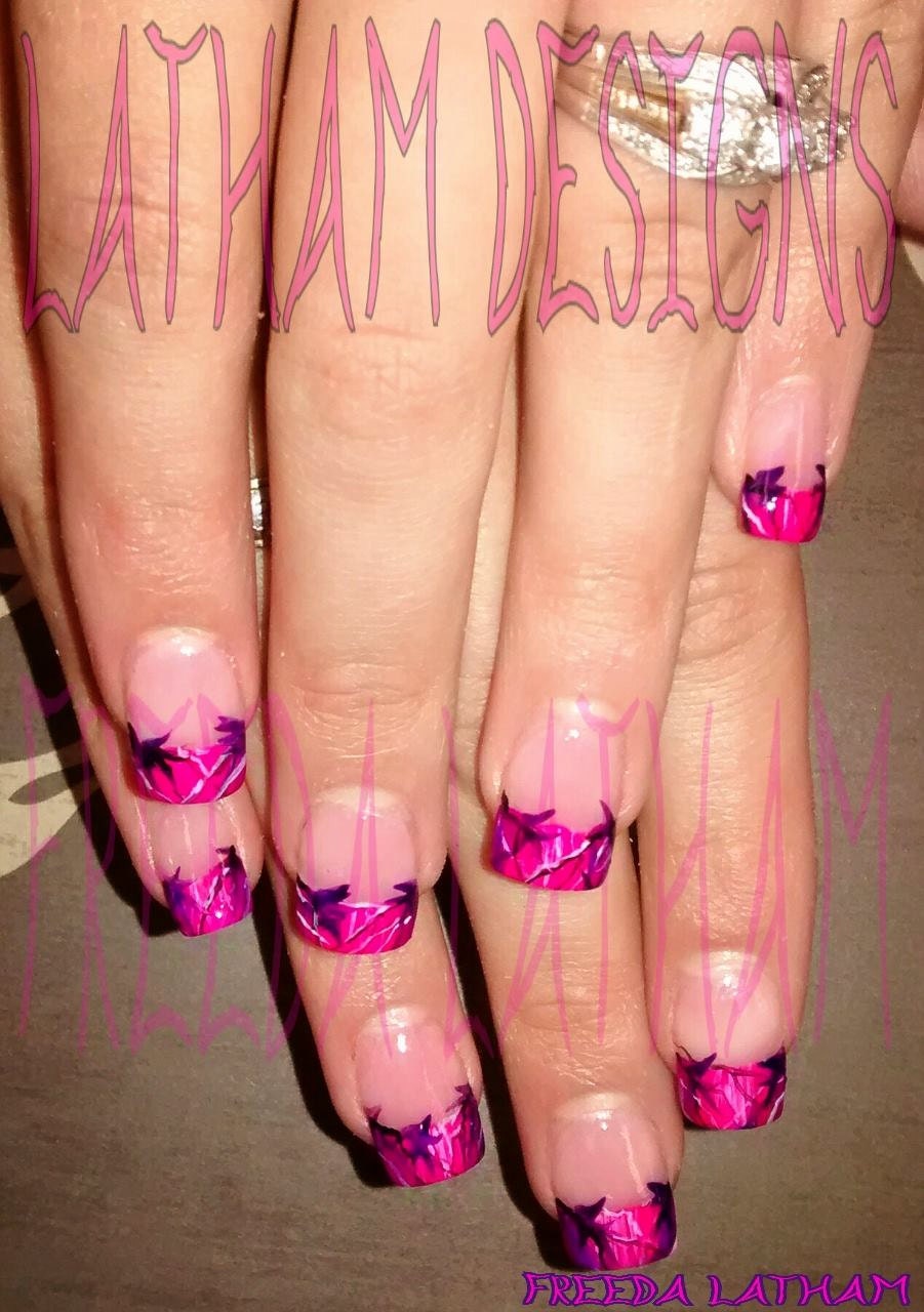 French Hot Pink Camo Glue on Acrylic Nail Tips by FreedasArt