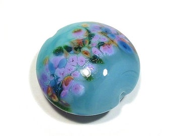 Blue Tone Gardens Jumbo Lentil Handmade Glass Lampwork Bead