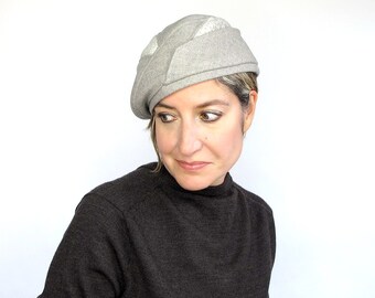 Beige Wool Beret, Driving Cap or Cloche Hat with Flip Up Brim, Adjustable Size, Fully Lined, Womens Travel Accessory : Switchback