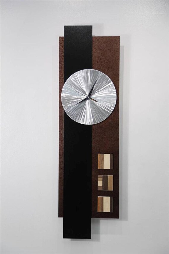 Modern Pendulum Wall Clock Silver Metal Exotic by JonAllenMetalArt