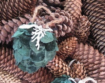 Green VELVET Fabric PINE CONE hanging FoReST ornament
