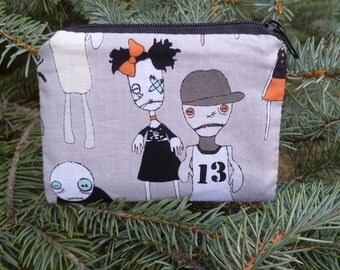 Zombie coin purse, credit card pouch, stitch marker pouch, Zombie Apocalypse, The Raven