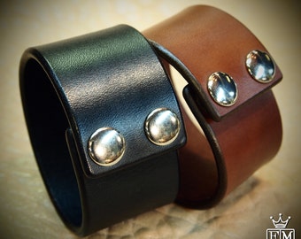 Leather cuff bracelet Double strap rich brown bridle Leather