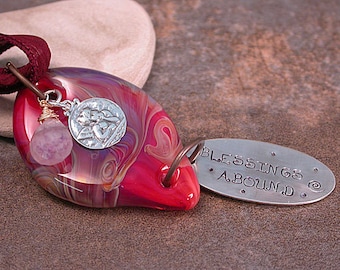 Gratitude Stone Necklace with Handstamped Sterling Charm Divine Spark Designs SRA LeTeam