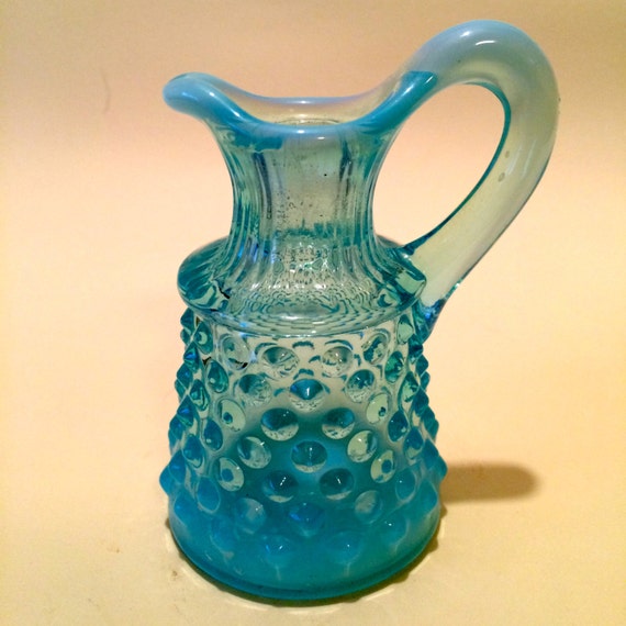 Fenton Hobnail Blue Opalescent Cruet/Pitcher So by VintageNWPDX