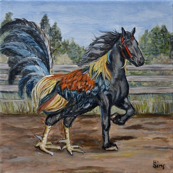 Items similar to Rooster art meets Horse art giclee Print ...
