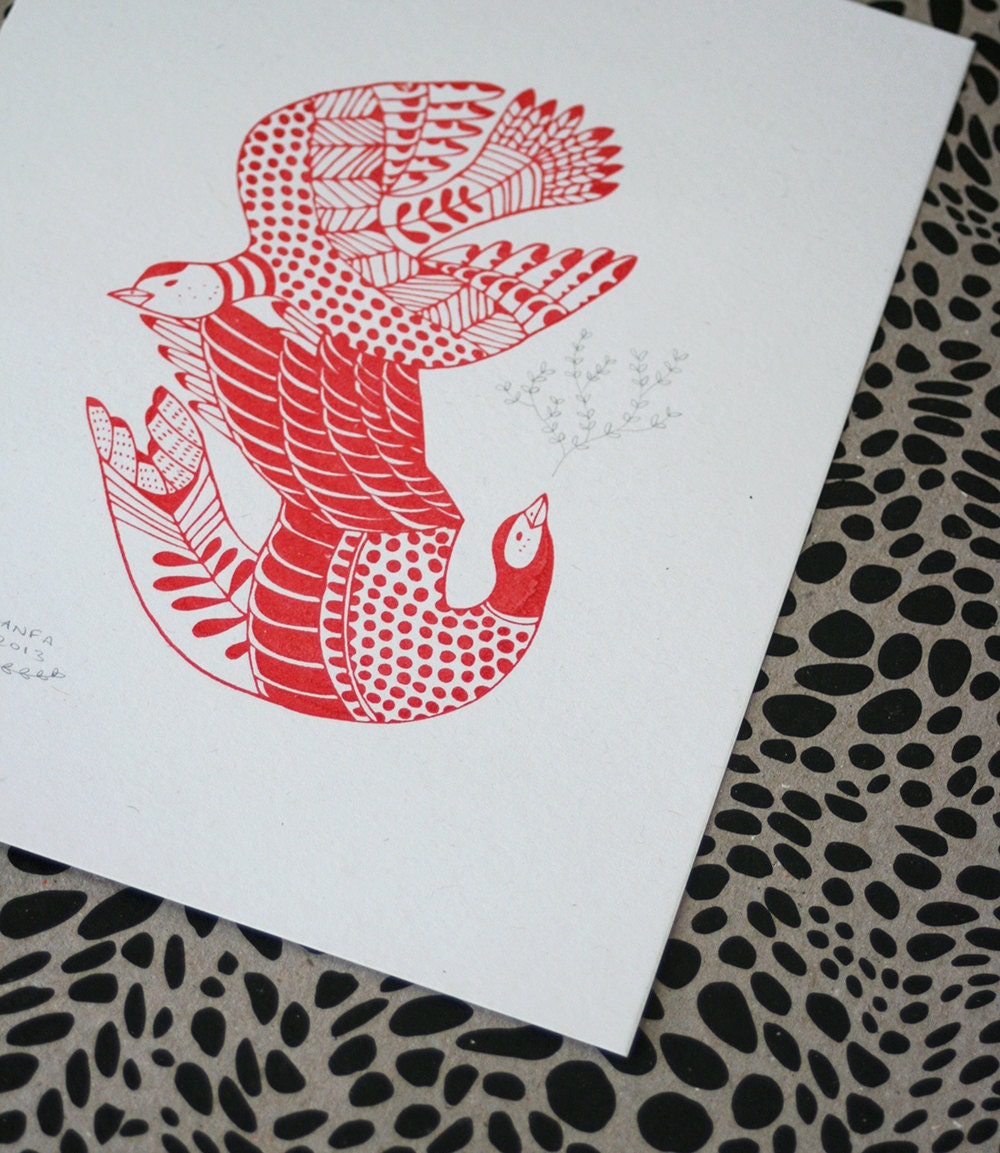 Cala Birds Original Gocco Print Etsy finds