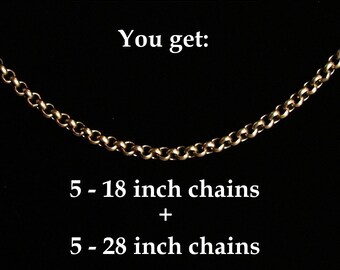 BULK CHAIN Deal - 10 Antique Gold Rolo Chains- finished with lobster clasps - 18 inches and 28 inches