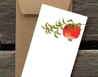BF42: Pomegranate on Branch - 8 Blank flat notecards and envelopes