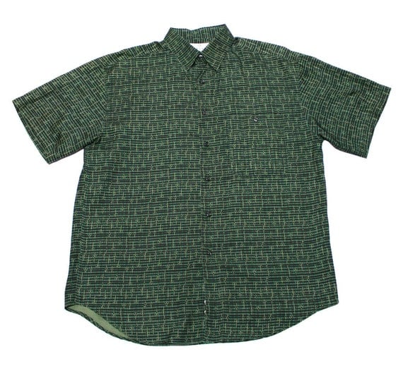 Vintage 90s Green Silk Button Up Shirt Mens Size Large