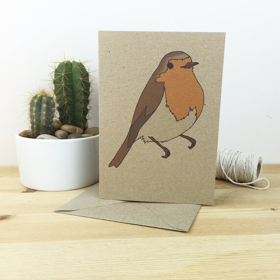 Robin Card Bird Print Wildlife   Nature Illustration Eco