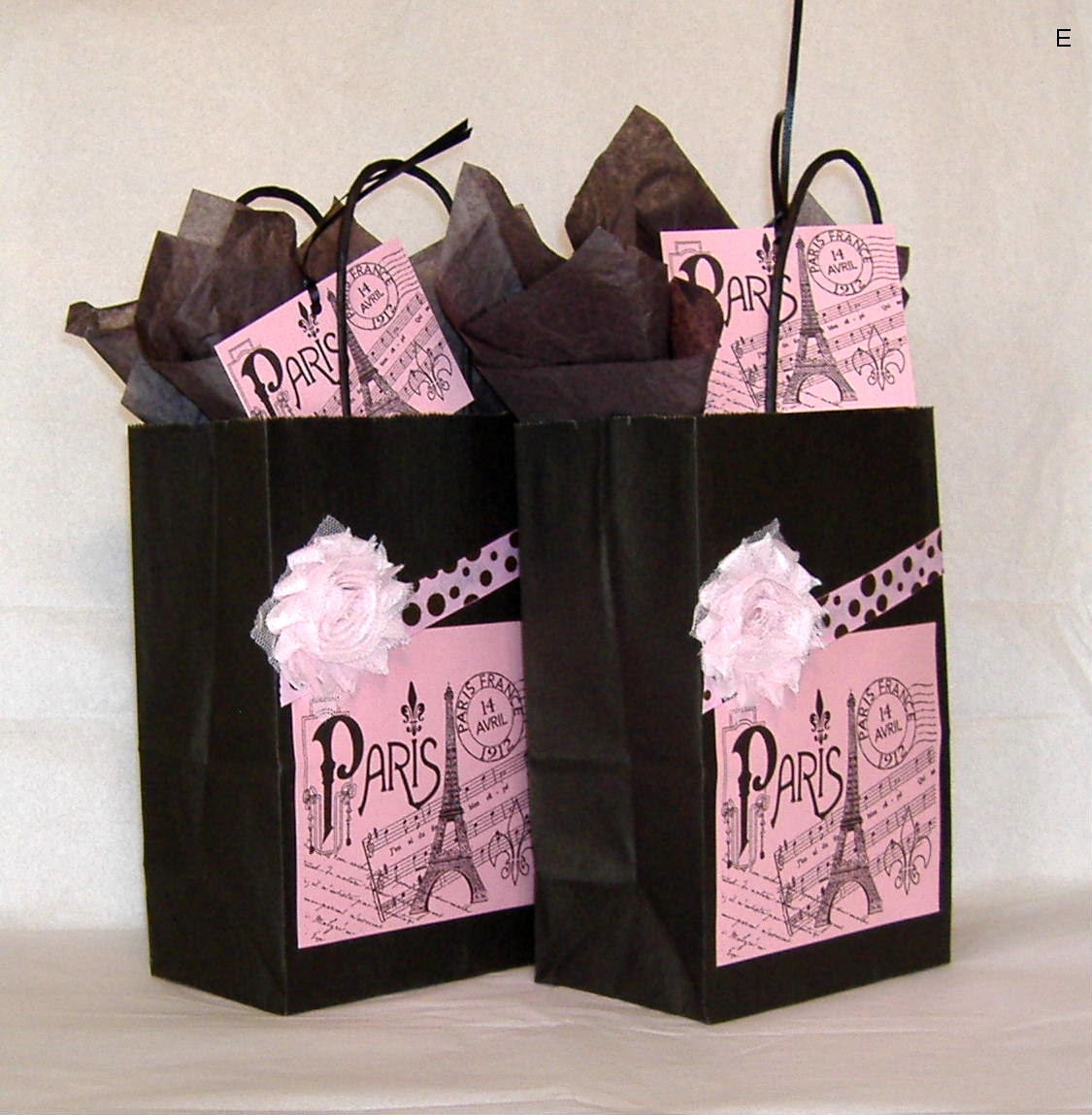 Paris Eiffel Tower Two Black and Pink Paper Gift Bag Sets with