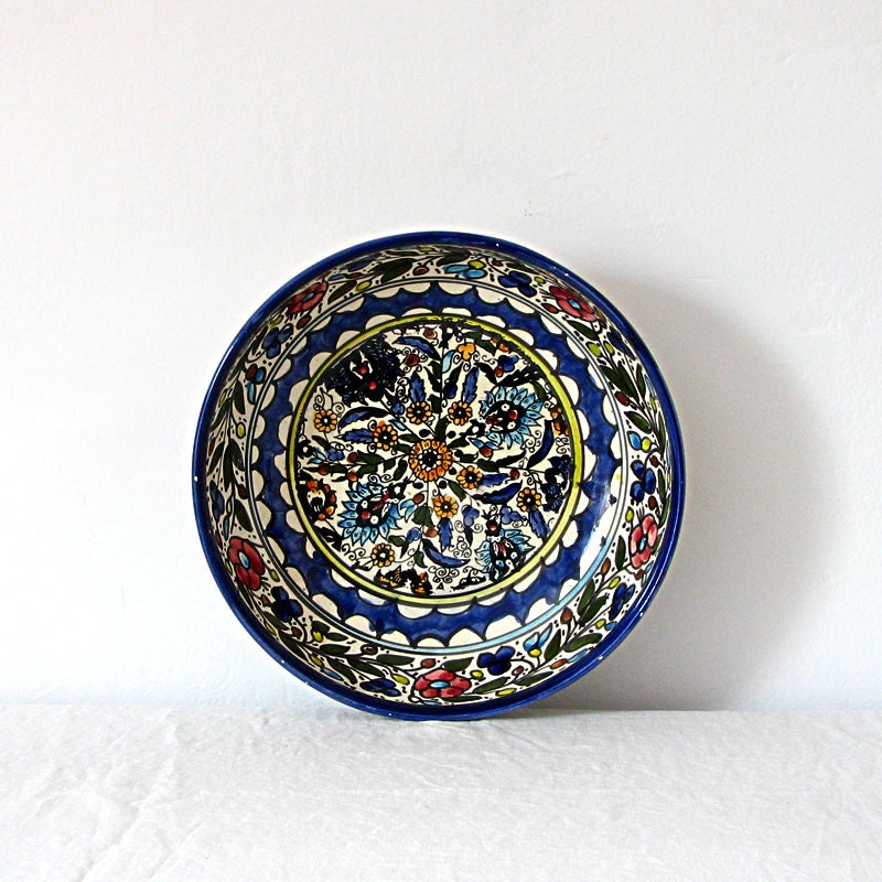 Vintage Hand Painted Floral Ceramic Serving Bowl Haute Juice