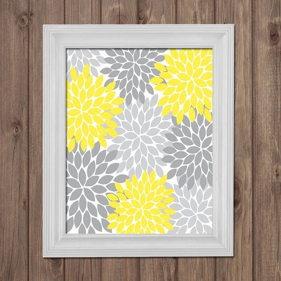 YELLOW GRAY Flower Wall Art Bedroom Pictures CANVAS by TRMdesign