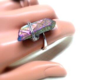 Raw Crystal Ring Sterling Silver Statement Ring Titanium Infused Raw ...